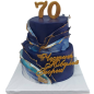 🎂✨ Anniversary cake "Blue marble with gold - 70 years" - F-1854