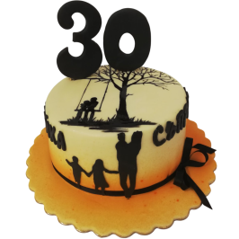 Юбилейна торта за 30 години със семейни силуети и цифра 30