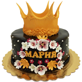 Children's cake with a crown and flowers for a girl - F495