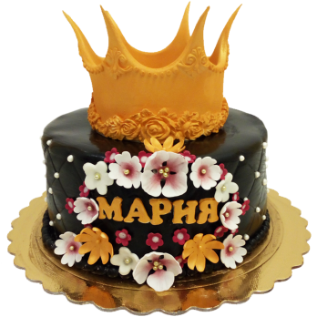 Children's cake with a crown and flowers for a girl - F495