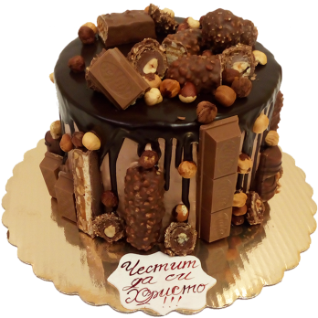 Chocolate cake with drip effect, hazelnuts and chocolate desserts - F467
