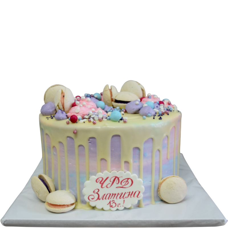🎂🍬 Modern cake with macaroons "Pastel Magic" - F-982