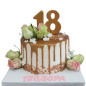 🎂🌹 Празнична торта „Златен дрип с рози – 18“ – Ф-1729 🎂🌹 Празнична торта „Златен дрип с рози – 18“ – Ф-1729