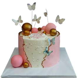 Modern butterfly cake in pink and white with gold accents - F1950
