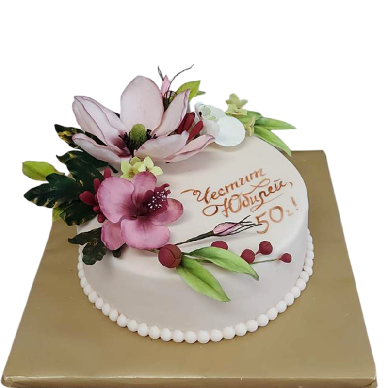 🌸🎂 Елегантна торта с цветя „Юбилейна нежност“ – Ф-1855 🌸🎂 Елегантна торта с цветя „Юбилейна нежност“ – Ф-1855