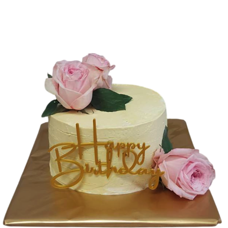 🌹🎂 Elegant cake with natural roses "Happy Birthday" - F-1940 🌹🎂 Elegant cake with natural roses "Happy Birthday" - F-1940
