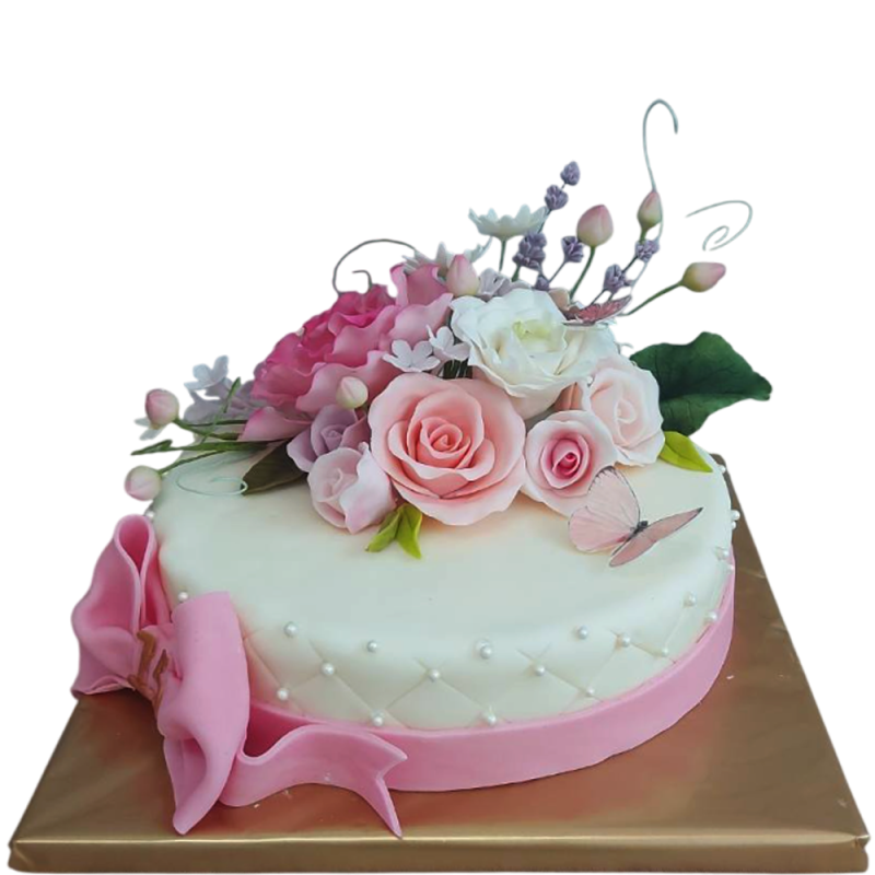🌸🎂 Елегантна торта с цветя „Романтична нежност“ – Ф-1894 🌸🎂 Елегантна торта с цветя „Романтична нежност“ – Ф-1894