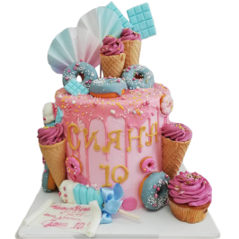 Children's cake with 3D fondant sweets, donuts and ice cream - F1198