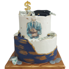 Men's two-story cake with a business decor, a dollar symbol and money - F1619