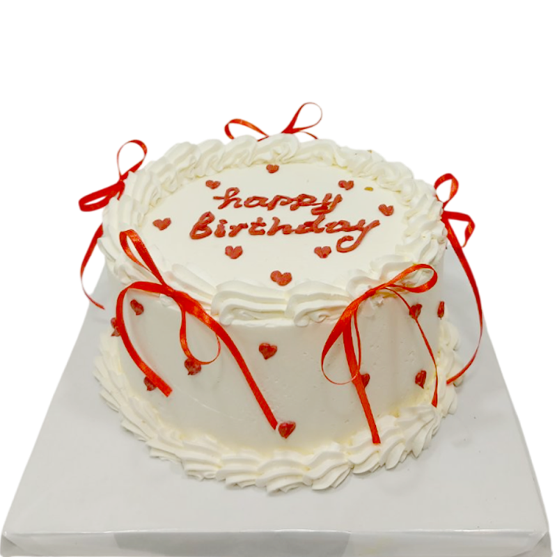 ❤️🎉 Birthday cake "Happy Birthday with red ribbons" - F-1815 ❤️🎉 Birthday cake "Happy Birthday with red ribbons" - F-1815