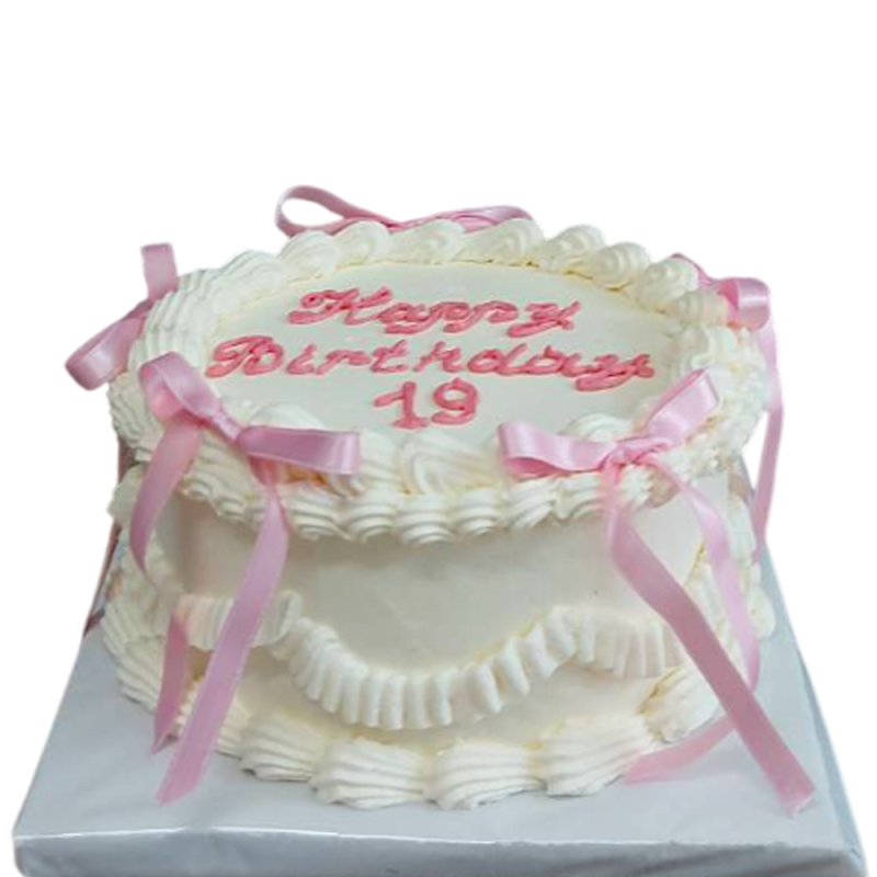 🎀🎂 Birthday cake "Happy Birthday with pink ribbons" - F-1829