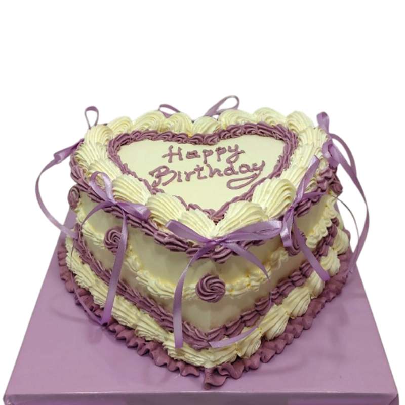 🎂💜 Birthday cake heart with purple ribbons – F-1825