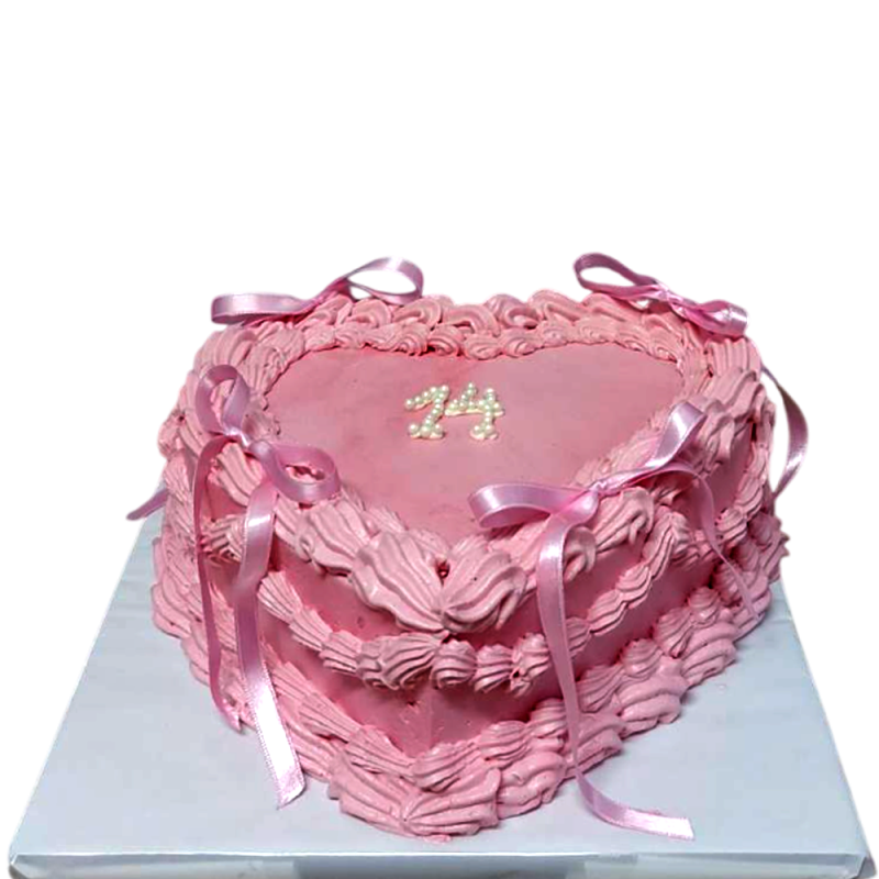 ππ Romantic pink heart cake with ribbons β F-1842 ππ Romantic pink heart cake with ribbons β F-1842