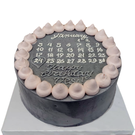 Calendar birthday cake with gray and pink cream – model F1834