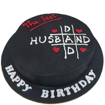 Черна бутикова торта с надпис The Best Husband и червени сърца – модел Ф1831