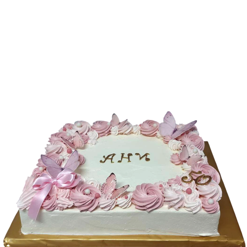 🎂🦋 Нежна торта с пеперуди и розов крем – Ф-1531 🎂🦋 Нежна торта с пеперуди и розов крем – Ф-1531