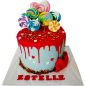 "Lolli Pop" cake with colorful lollipops and pink drip F-686