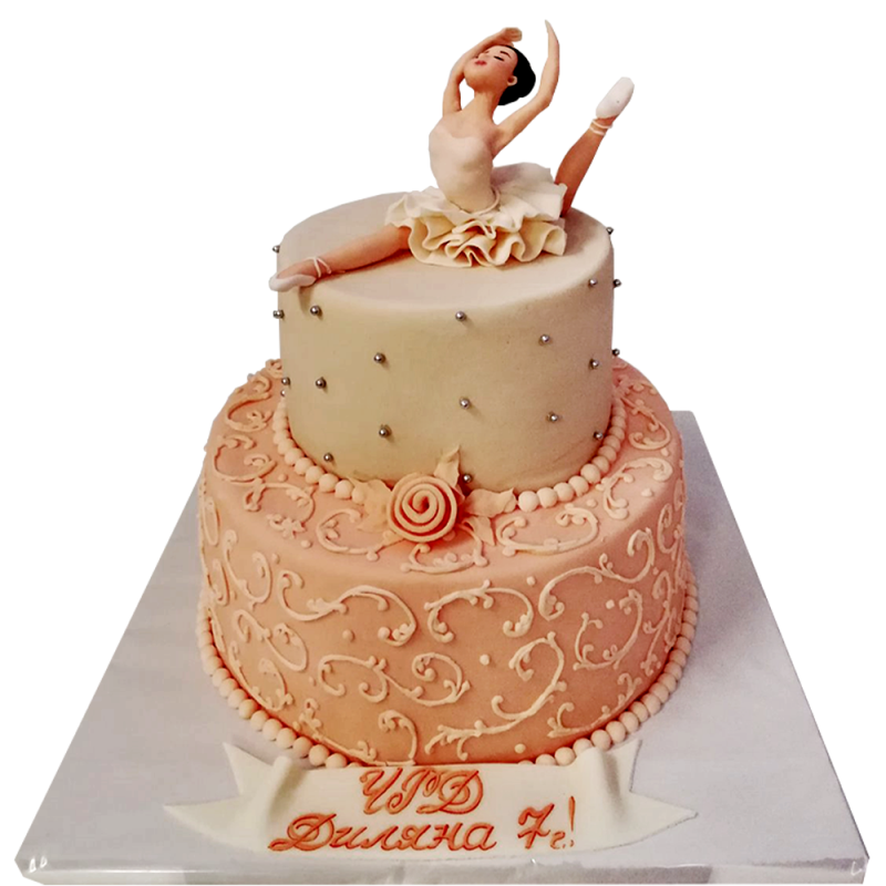 Two-tiered "Ballerina" cake in peach and ecru F-888