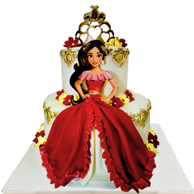 Children's cake Elena of Avalor - two-tier princess cake in red and gold R-708