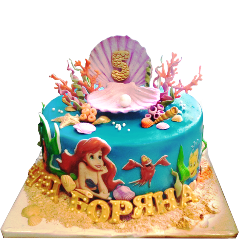 Children's cake Ariel - the little mermaid, decoration with seashell and pearls F-829 Children's cake Ariel - the little mermaid, decoration with seashell and pearls F-829