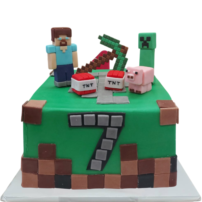 Minecraft Cake with Steve and Creeper – Square Children's Cake F-1514 Minecraft Cake with Steve and Creeper – Square Children's Cake F-1514
