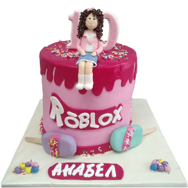 Roblox Cake for a Girl with a Figurine – Model F-1262 Roblox Cake for a Girl with a Figurine – Model F-1262