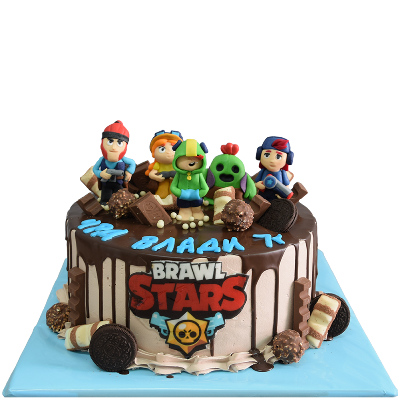 Brawl Stars Cake with Character Figurines F-1094 Brawl Stars Cake with Character Figurines F-1094