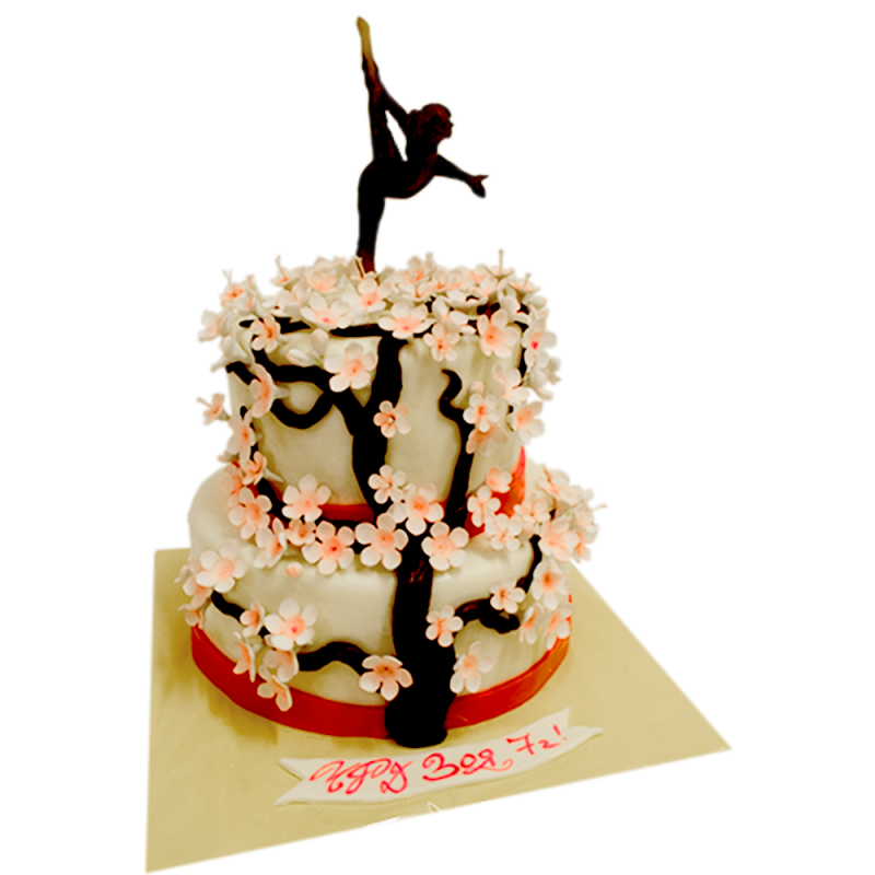Two-tiered cake with a ballerina and a blooming tree F-344