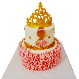 Two-tiered cake with a ballerina and a golden crown F-654