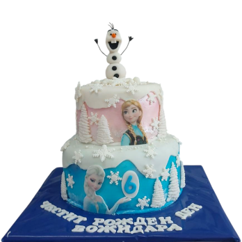 Two-story Frozen children's cake with Elsa, Anna and Olaf - model F1635.