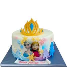 Frozen children's cake with crown, Elsa and Anna - model F1722.
