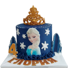 Торта Елза Frozen в тъмносиньо със златна корона – модел Ф1681.