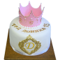 Cake with a pink crown and a gold monogram R-695