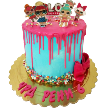 Children's LOL Surprise cake with blue-pink drip and figurines – F-585