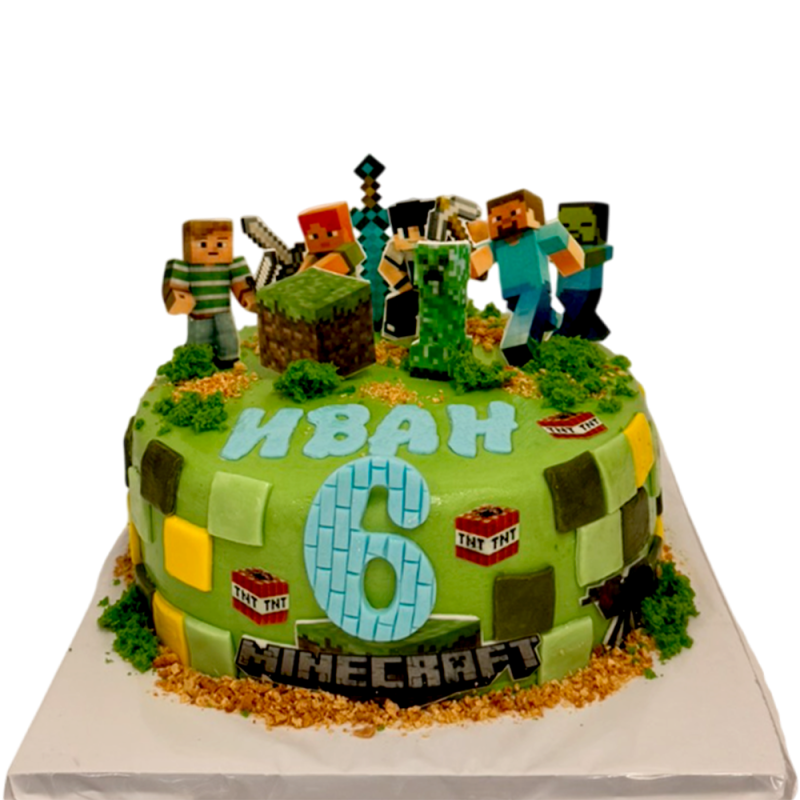 🎮🧱 Minecraft Children's Cake with Name and Number Ф-2204 🎮🧱 Minecraft Children's Cake with Name and Number Ф-2204
