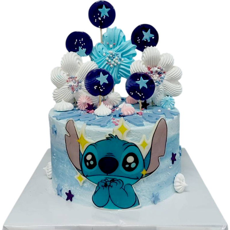 🎂 Детска торта Стич със звездни декорации – Ф-1522 ✨💙 🎂 Детска торта Стич със звездни декорации – Ф-1522 ✨💙