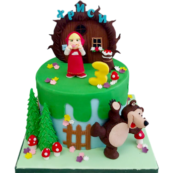🌲 Children's cake "Masha and the Bear" - a forest fairy tale with figurines F-1669