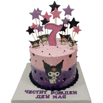 Cake "Kuromi" - pink-purple ombre design with stars F-2062