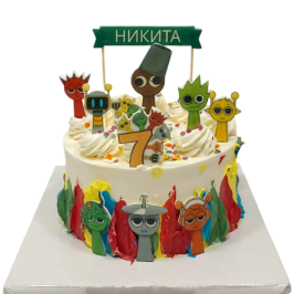 Детска торта с героите-буболечки и цветна украса – модел „Никита“.