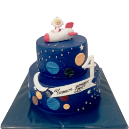 Two-tier children's cake with rocket, astronaut and planets, space design, model F882 from Sladkarnitsa Roza