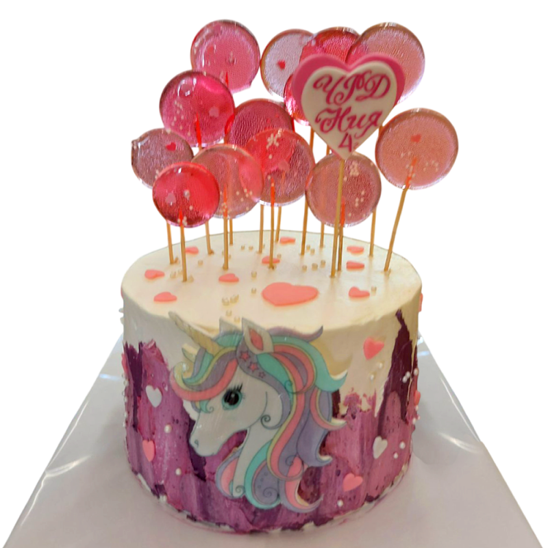 Cake "Unicorn with pink lollipops" F-1479