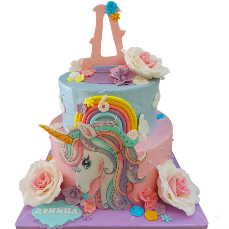 Cake "Unicorn, Flowers and Rainbow" F-1477 Cake "Unicorn, Flowers and Rainbow" F-1477