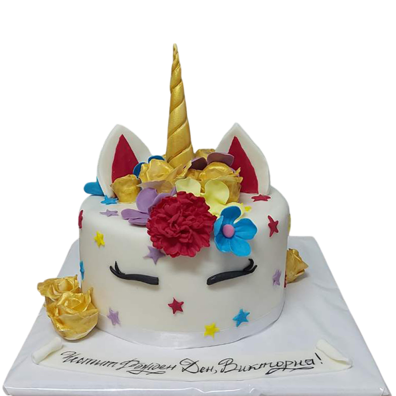 Cake "Unicorn with Stars and Flowers" F-1365
