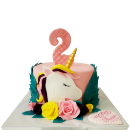 Cake "Unicorn with Flowers and a Number" F-867