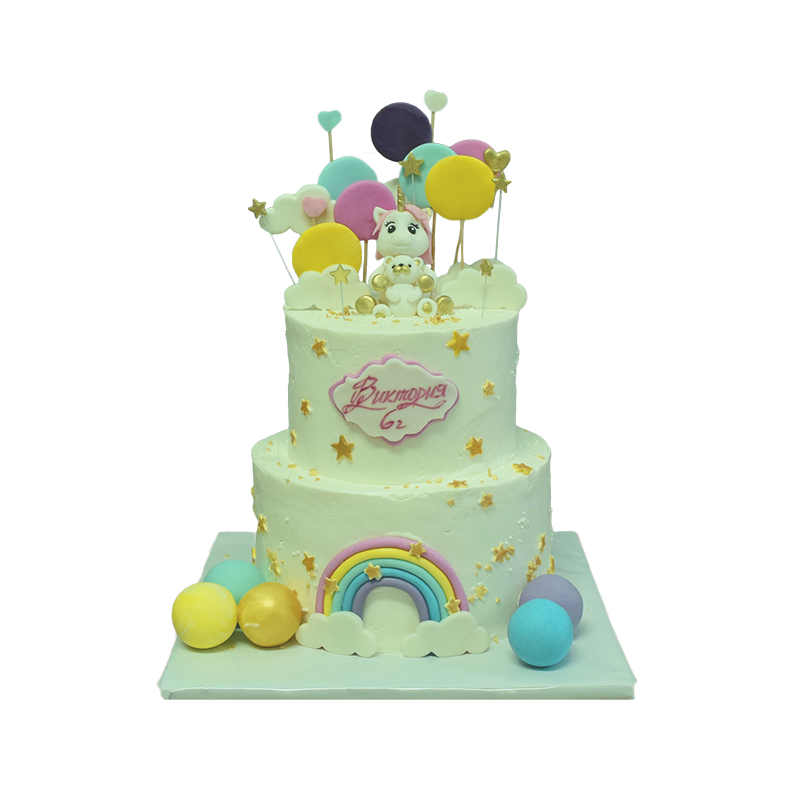 Cake "Unicorn with balloons and rainbow" F-1276