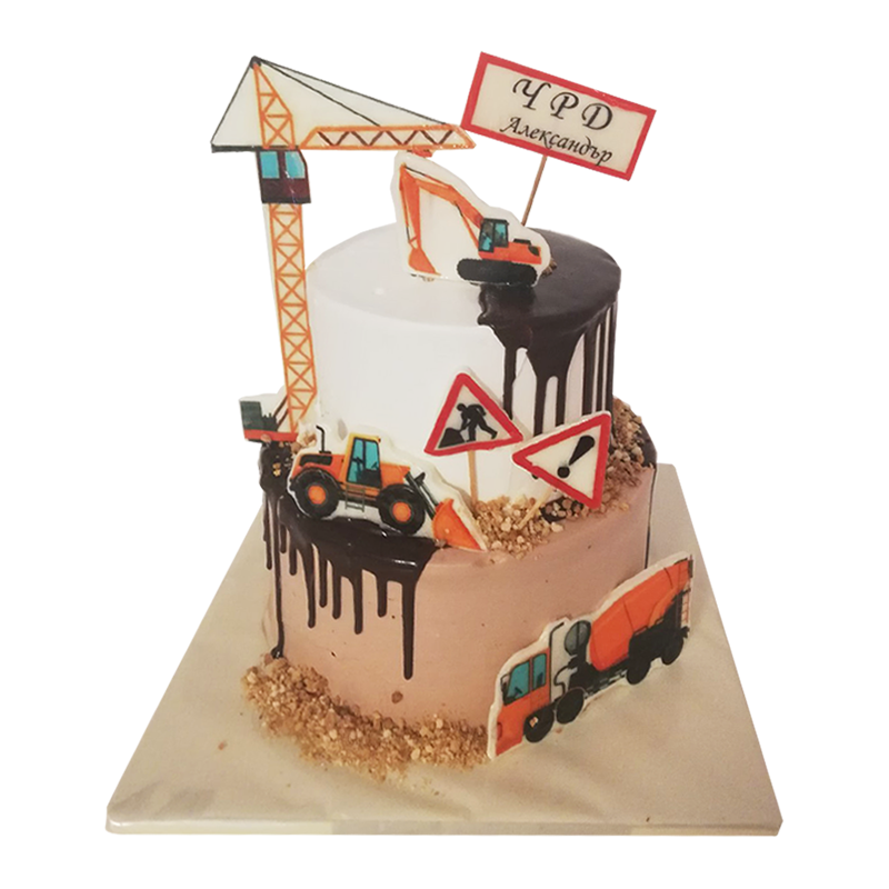 🚧🏗️ Cake "Construction Site with Crane and Excavator" | Model F758