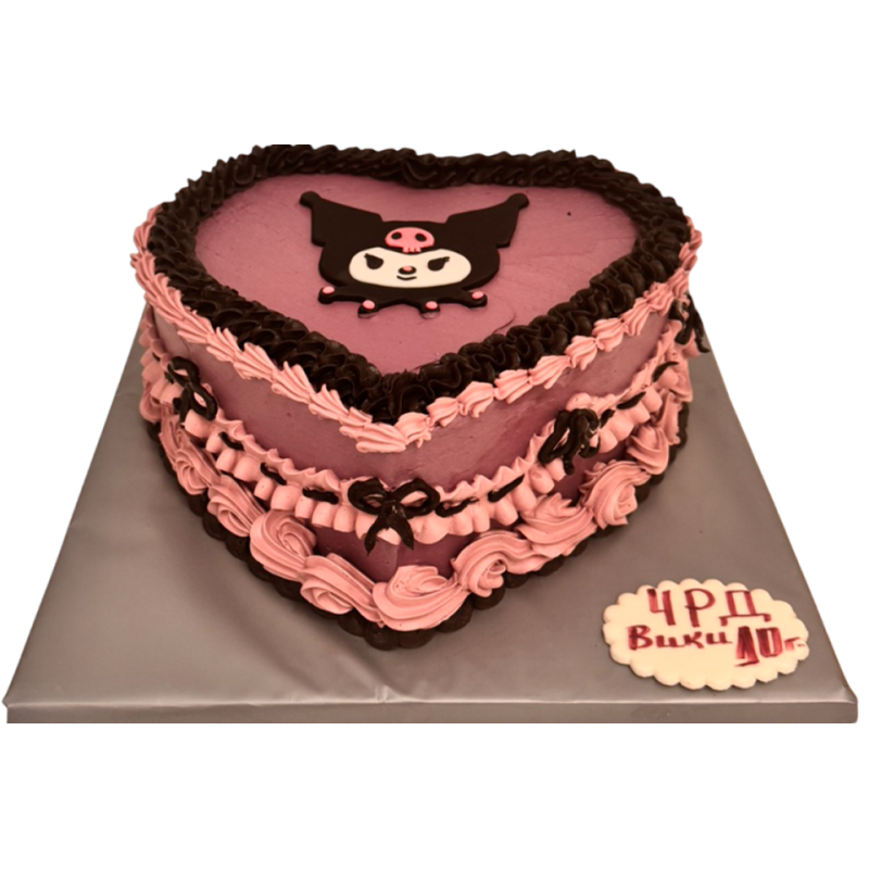 🎂🖤💜 Cake "Kuromi" - heart with rosettes and 2D decoration Ф-2189