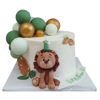 Children's Cake "Lion Safari" with green-white-gold fondant "balloons" – (F1744)