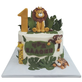 Children's Safari cake with number 1 and 2D sugar decorations made of fondant with a printed image – 16 servings (Ф2032)