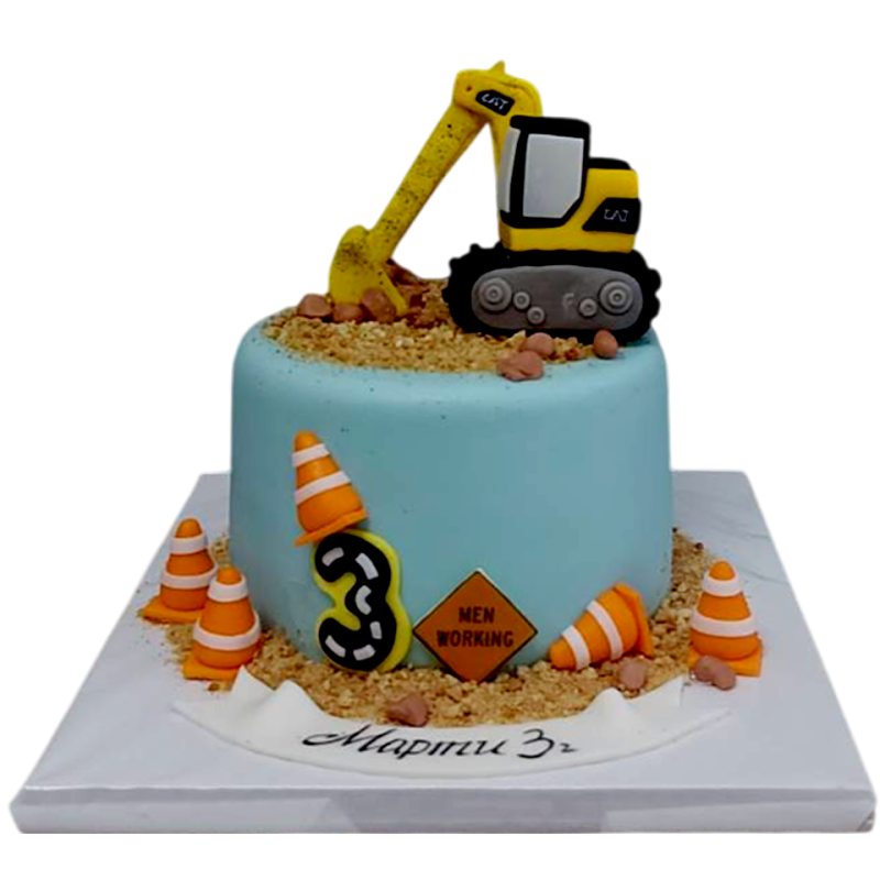 🚧👷♂️🎂 Title: Children's cake "Excavator CAT" - F-1925 🚧👷♂️🎂 Title: Children's cake "Excavator CAT" - F-1925